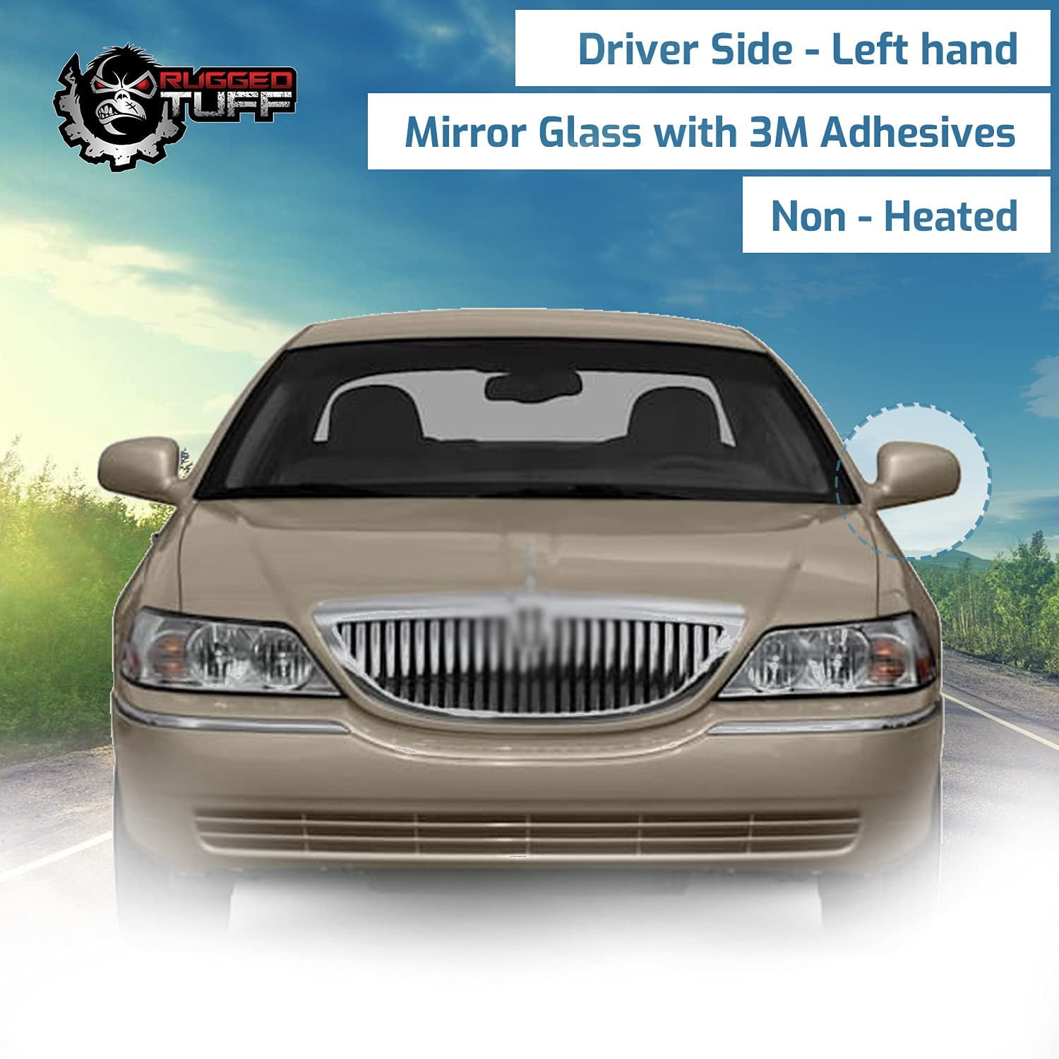exactafit 8128L Driver Side Mirror Glass Replacement Fits 1998-2011 Lincoln Town Car Left Hand 3m Adhesives