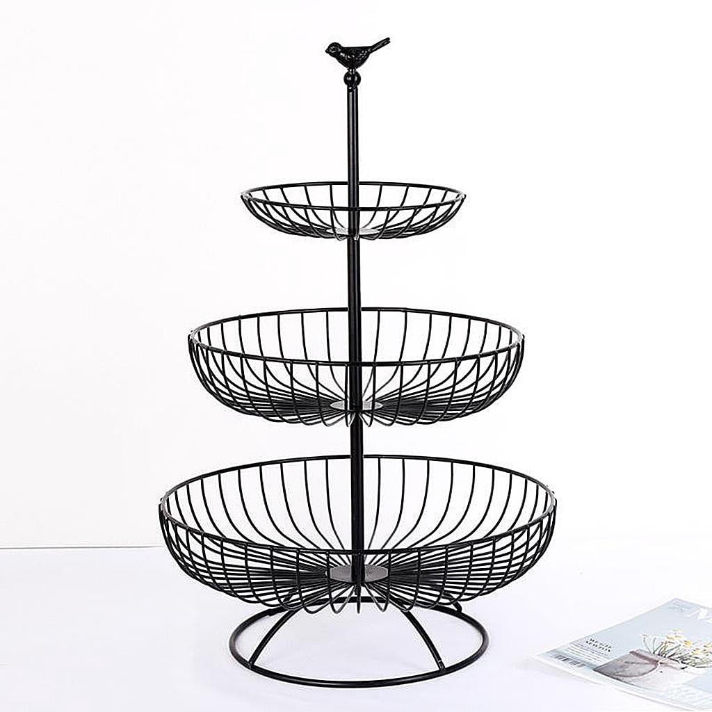 Fiocias 3 Tiered Fruit Basket Metal Wire Fruit Bowls Stand Rack for Kitchen 30cm 24.5cm