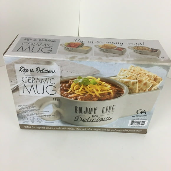 Profitez de la Vie C'est Délicieux Tasse en Céramique 12oz avec Compartiment pour Trempette Ou Collation