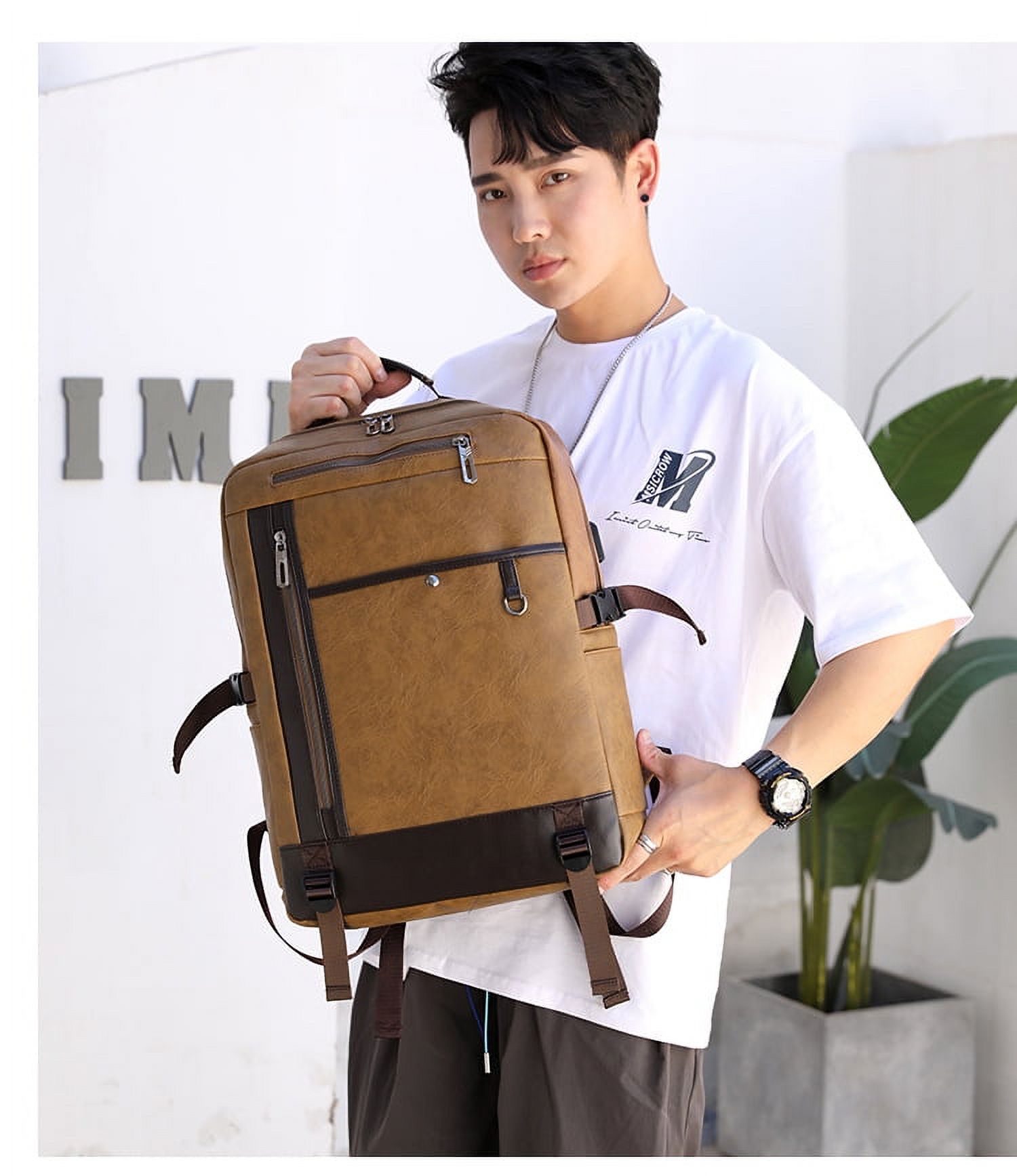 Toyella Summer New Trend Backpack Men's Business Travel Backpack Fashion Computer Bag Khaki - image 5 of 5