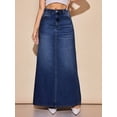 thumbnail image 4 of High-Waisted A-Line Maxi Denim Skirt With Pockets Dark Wash, 4 of 30