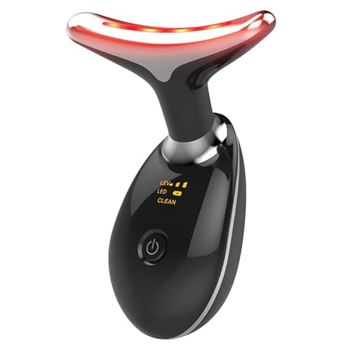 MCSYPOAL 7 en 1 Deplux Masajeador facial y cuello para el cuidado de la piel en casa, masajeador facial negro brillante
