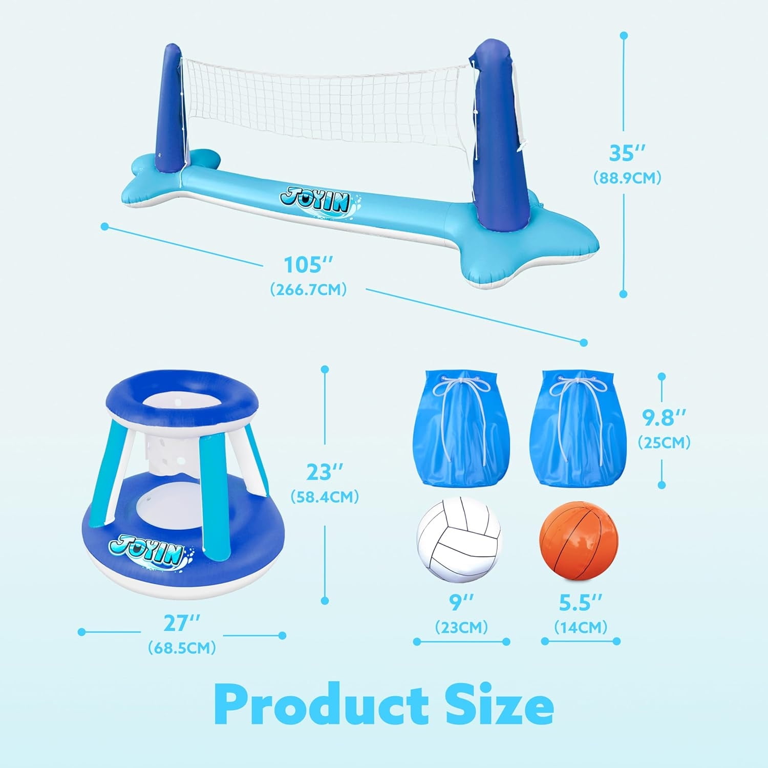 Joyfy Pool Games Set with Pool Volleyball Net & Pool Basketball Hoops, Summer Pool Float for Adults - Dark Blue