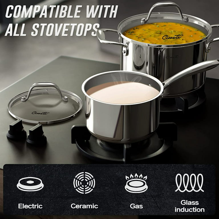 Stainless Steel Pot Set, 6 Piece Kitchen Induction Cookware Sets with Glass  Lids, Stay Cool Handle, Works with Induction, Electric and Gas Cooktops