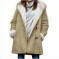 thumbnail image 4 of FNFYFH Women Plus Size Hooded Fleece Lined Coat Long Sleevee Solid Horn Button Coat Winter Thickened Warm Casual Jacket with Pockets, 4 of 5