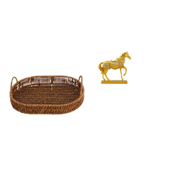 Cesta De Frutas De Mimbre Y Ratán, Escultura De Caballo Tejida A Mano, Organizador Ovalado, Bandeja De Plato De Resina Con Forma De Animal, Decoración Grabada Para El Hogar Y La Oficina.