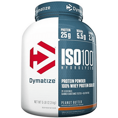 Dymatize ISO 100 Hydrolyzed 100% Whey Protein Isolate Powder, Peanut Butter, 25g Protein/Serving, 5