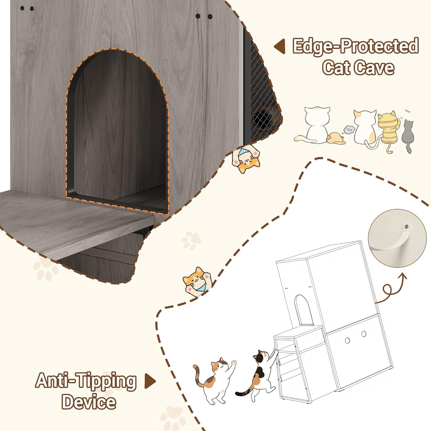 Cat Litter Box Enclosure for 2 Cats and Doors,Double Cat House with Storage Space,Enclosed Litter Box Furniture with Ladder