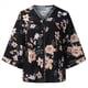 thumbnail image 4 of Camiseta de Verano para Mujer, Elegante, Informal, con Mangas 3/4, Cuello en V, Estilo Étnico Bohemio y Estampado Acampanado. Negro M, 4 of 10