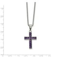 thumbnail image 4 of Stainless Steel Polished With Purple Princess Square CZ Cross 18in Necklace; 18 inch; for Adults and Teens; for Women and Men, 4 of 4