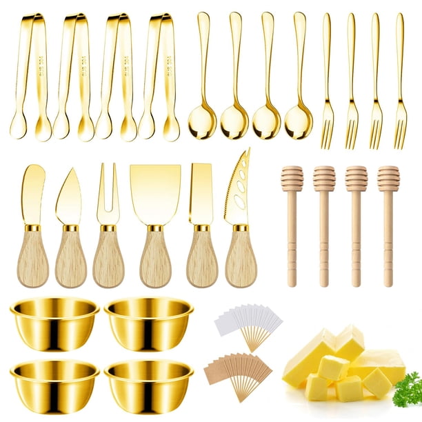 Set de utensilios para charcutería Mlurcu, cuchillos para queso dorados