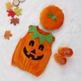 thumbnail image 3 of Qiylii Baby Halloween Clothes Set Pumpkin Print Top+Solid Shoes+Patchwork Hat, 3 of 7