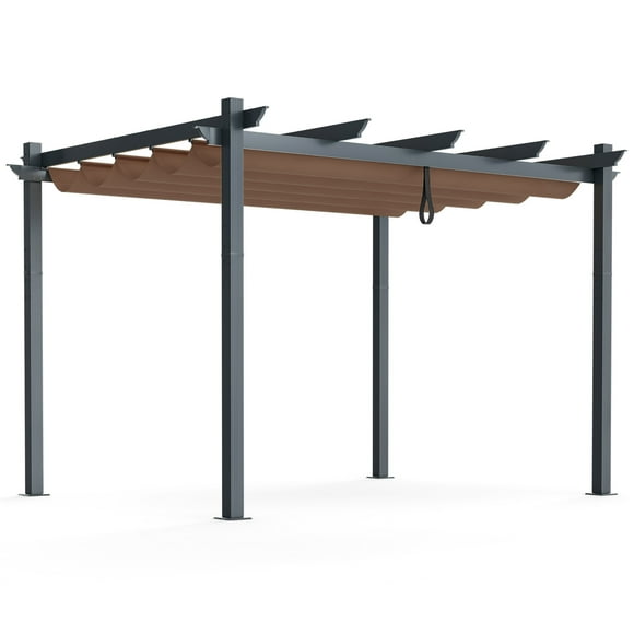 Gymax 10x12ft Outdoor Aluminum Retractable Pergola Canopy Shelter Grape Trellis Brown