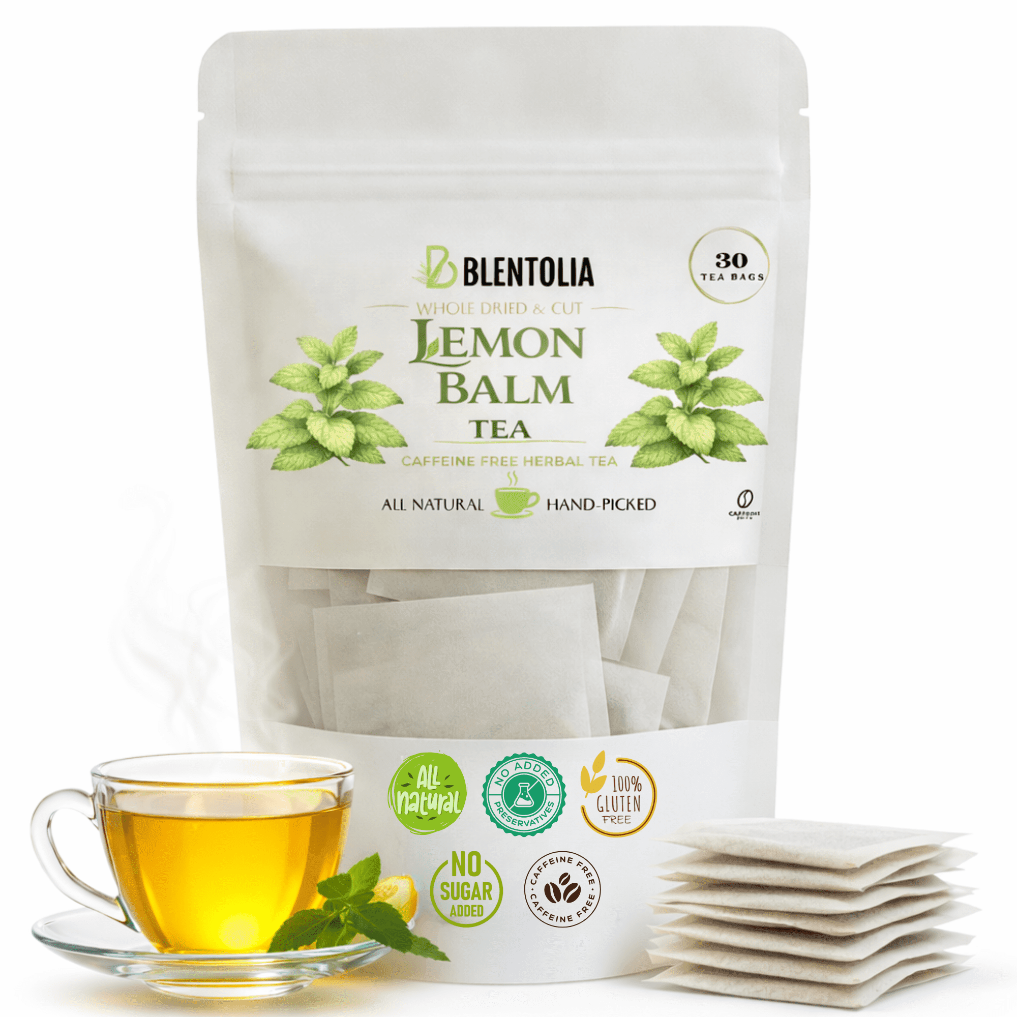 Lemon Balm Tea – Melissa Officinalis Herbal Tea Bags – Calming & Soothing – 100% Natural Leaves – 30 Caffeine-Free Tea Bags