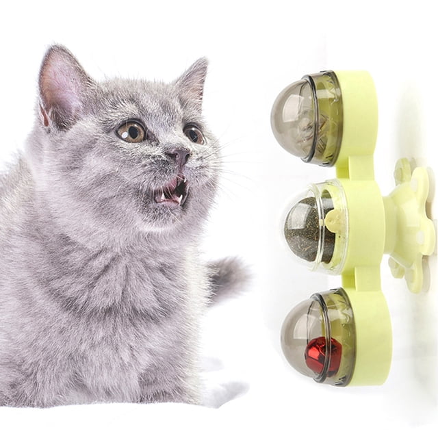 Catnip Wall Ball Toy: Rotatable Lighted Bell Cute Kitten Play Toy Cat Chew Toy