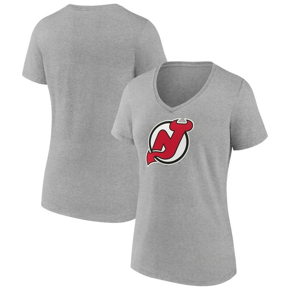 Women's Heather Gray New Jersey Devils Primary Logo Team V-Neck T-Shirt