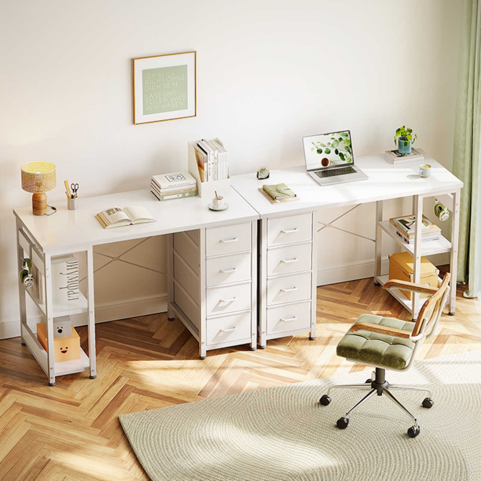 Casacomoda 40 Inch White Corner Desk With Drawers & Shelves photo 5