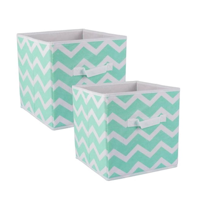 Design Imports CAMZ35072 11 x 11 x 11 Po. Cube de Rangement Carré en Polyester Non Tissé Chevron, Aqua - Ensemble de 2