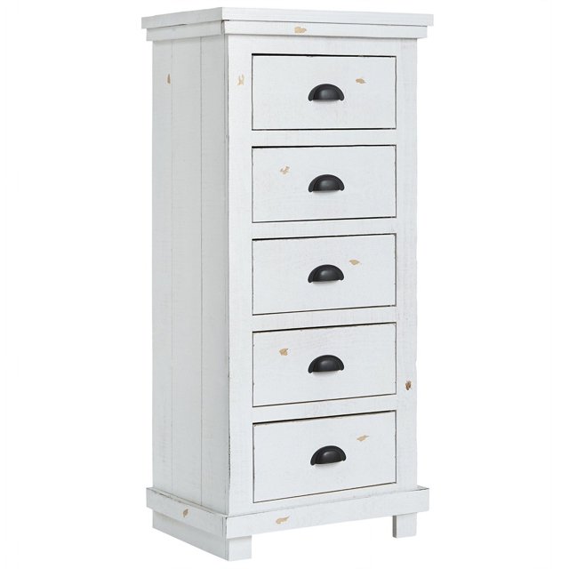 Progressive Furniture Willow 5 Drawer Wood Lingerie Chest in Distressed White