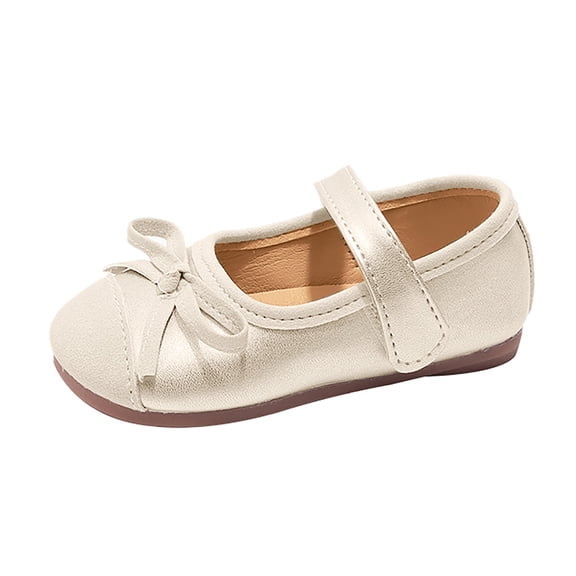 GiLiling Girls Mary Jane Ballet Flats, Bowknot Adjustable Strap Shoes with Soft Rubber Sole, Closed-Toe PU Leather Dress Shoes for Weddings Parties Everyday Wear (White, 4-4.5 Years)