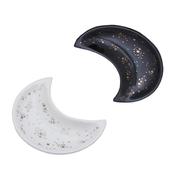 2Pcs Moon Shape Jewelry Dish Small Organizer Holder for Necklace Candy Display Tray