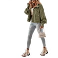 thumbnail image 4 of Long Sleeve Solid Cropped Bomber Jacket Women Loose Zipper Crop Coat with Pocket, 4 of 6