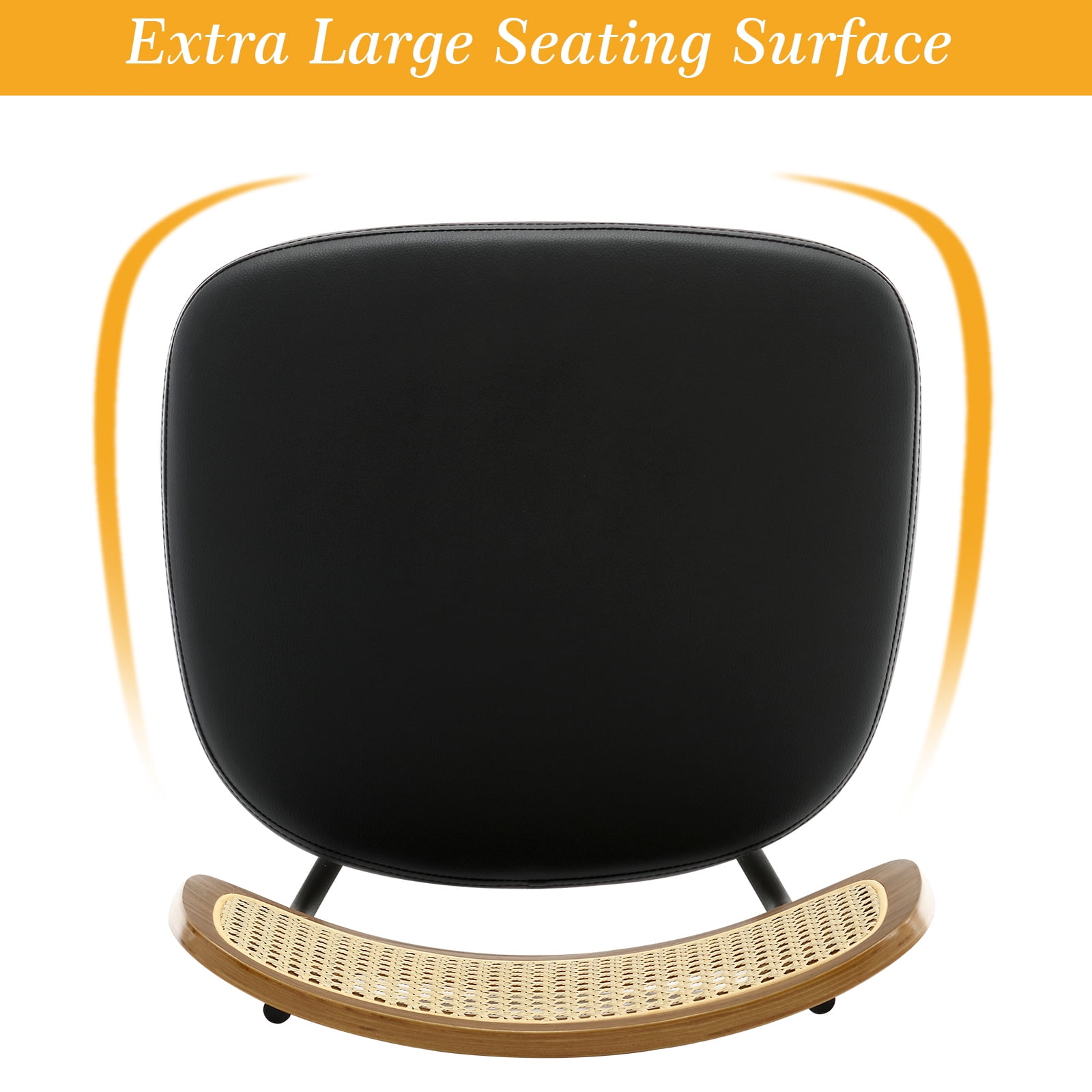 Swivel Counter Height Bar Stools, Set of 2, 26" Seat Height Upholstered PU Leather Barstools with Rattan Back Wood Legs for Home Kitchen Island, Black