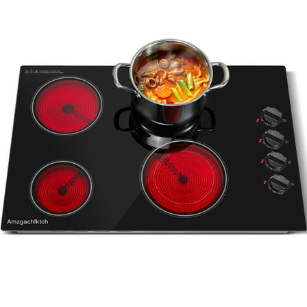 30 inch 4 Burner Built in Electric Ceramic Cooktop 6700W 240V with Hot Surface Indicator Radiation-Free ETL Certified