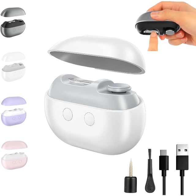 Vueeze EasyclipsSmart Nail Clipper,glosrity Automatic Electric Nail File,3 in 1 Electric Nail Trimmer and File,with Storage & Light for Seniors Thick Toenails,Rechargeable