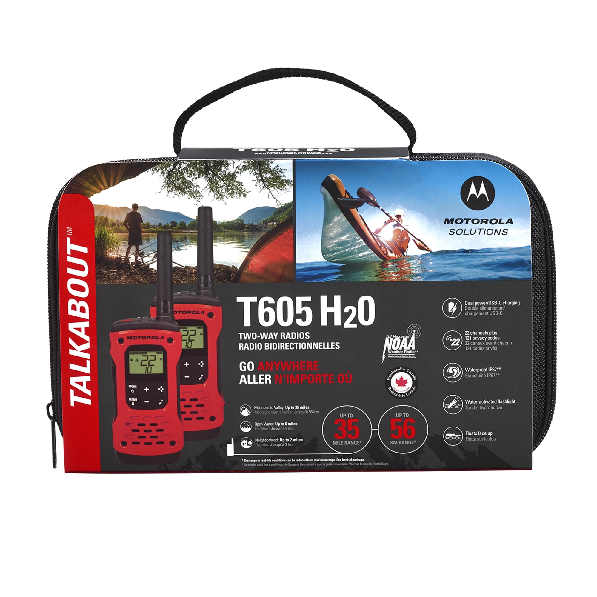 Motorola Solutions, Portable FRS, T605_H2O, Talkabout, Two-Way Radios, Rechargeable, 22 Channel, 35 Mile, Orange W/Black, 2 Pack