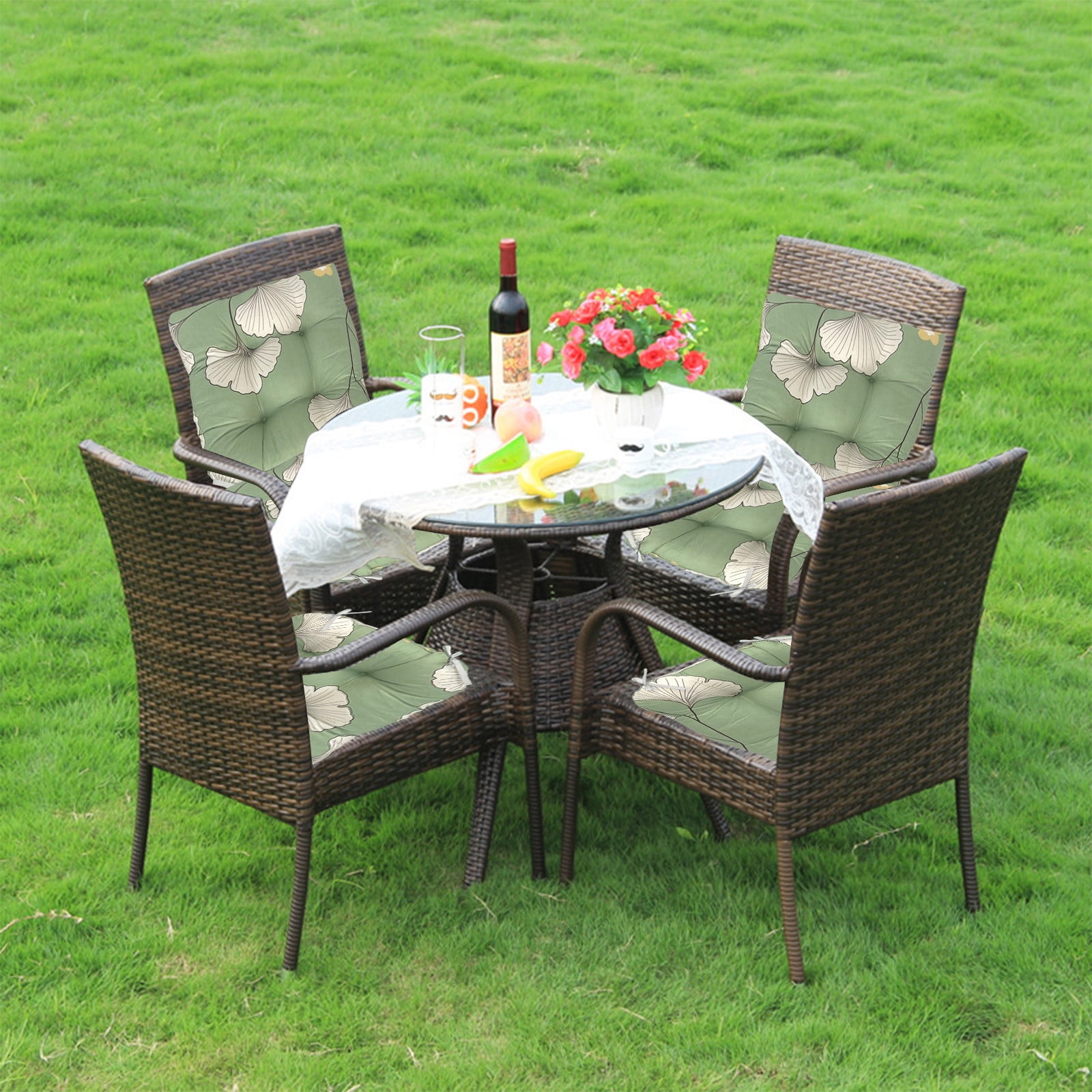 Waterproof Outdoor Chair Cushions, Rocking Chair or Wicker Chair Cushion with Ties, for Garden Chairs, Patio Furniture, Green