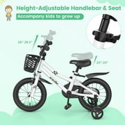 Costway 14'' Kid's Bike with Removable Training Wheels & Basket for 3-5 Years Old White