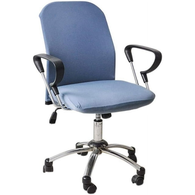 Office Chair Cover 2 Pieces Soft Replacement Washable Armchair Seat Protective Stretch Case Removable Parts Split Four Seasons Solid Home(Gray Blue)