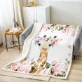 thumbnail image 2 of Cute Giraffe Throw Blanket Pink Rose Fleece Blanket 40x50 Size Girls Kids,Cartoon Animal Sherpa Blanket Floral Flower Plush Blanket,Wildlife Giraffe Skin Blanket Botanical Flannel Blanket, 2 of 5