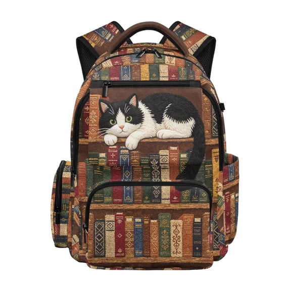 FULALDOLG Book Cat Backpack for Girls 10-12 Large Capacity School Bag Kids School Backpacks Lightweight 17 Inch Bookbag with Adjustable Strap