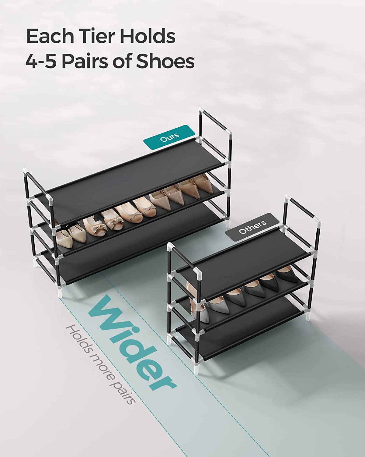  SONGMICS 3-Tier Stackable Shoe Rack with Adjustable Flat or  Angled Shelves, for Closet, Garage, Entryway, Holds 9-12 Pairs, Cool Gray :  Everything Else