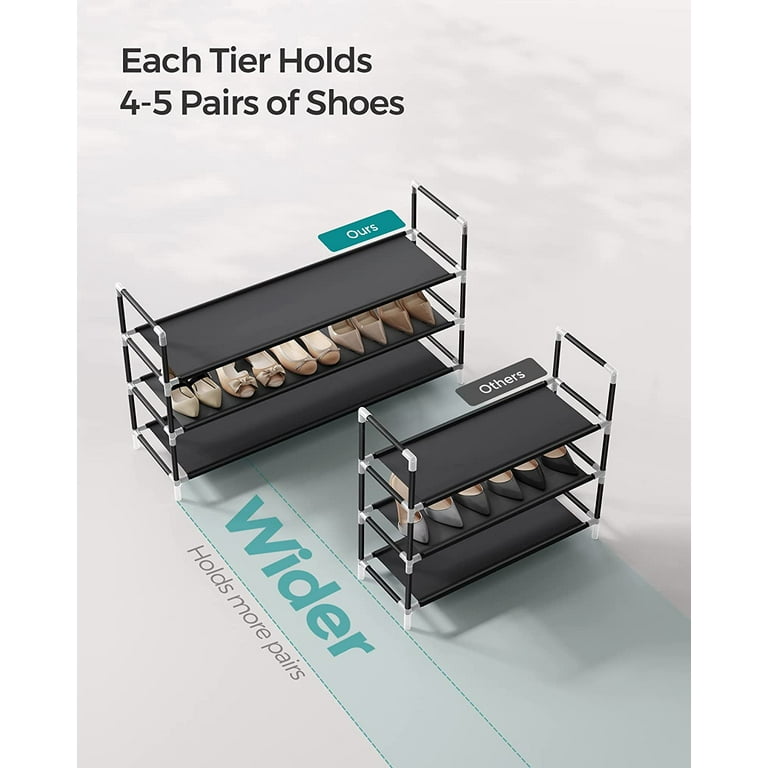 SONGMICS 3-Tier Shoe Rack with Shelves for Closet Entryway Metal Shoe Shelf Compact Shoe Organizer Black 11 x 38.8 x 22.8 Inches