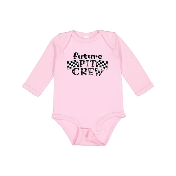 Inktastic Future Pit Crew Racing Flags Boys or Girls Long Sleeve Baby Bodysuit