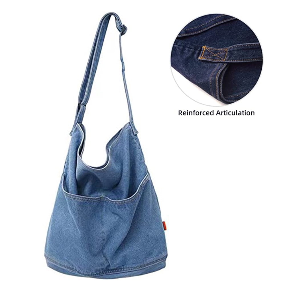 Korean Women Denim Shoulder Bag Large Capacity Y2K Jeans Bags Handbag  Canvas Casual Crossbody Bag Flap Shopping Bag Tote Bags