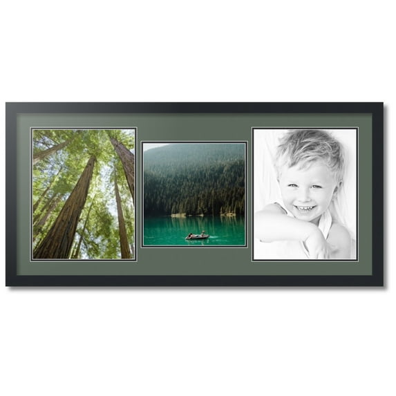 ArtToFrames Collage Photo Picture Frame with 1 - 11x11 and 2 - 11x14" Openings, Framed in Black with Forest Green and Black Mats (CDM-3926-71)