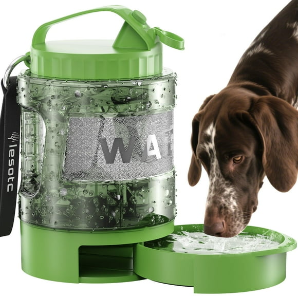 Botella de agua de viaje para perros lesotc 2300 ml con cuenco verde