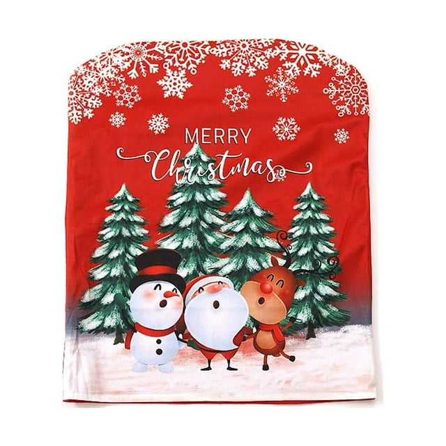 Injueey Funda navideña para silla de comedor a prueba de polvo, muebles de Papá Noel, decoración antimacassar, funda para fiesta, banquete, Kits de decoración para fiestas Tres muñecas