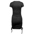 thumbnail image 6 of Bigersell Cocktail Dresses for Women Evening Party Women's Round Neck Short Sleeve Mini Dress Solid Color Drawstring Pleated Dress Prom Dresses for Female Women Skater Dresses, Style 37056, Black M, 6 of 7