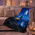 thumbnail image 6 of Elk by Moonlit Lake and Blue Mountains, Regal Rustic Style for Wildlife Lovers, Alpine Night Scene and Father's Day Gift, Warm Flannel Blanket for Cabin and Study Room, Home Decor, 6 of 9