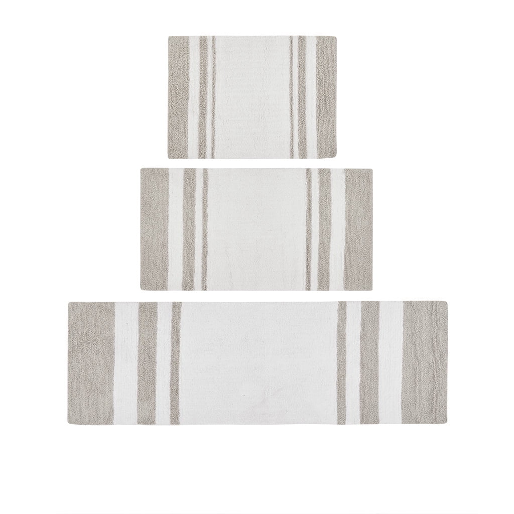 MAYEERTY Medium Pile Cotton Reversible Bathroom Rug, Non-Slip Bath Mat, Taupe, 20"W x 30"L