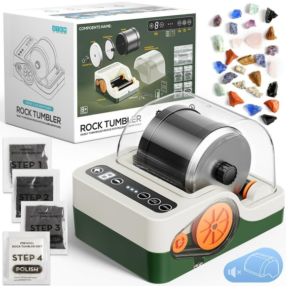 HopeRock Ultra Quiet Rock Tumbler Kit, Rock Polisher with Noise Reduction Cover for Kids, Adults & Rock Collector, 3-Speed Motor & 9-Day Timer, Great STEM Science Kit Gif