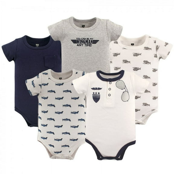 Hudson Baby Short Sleeve Bodysuits, 5-Pack, Newborn- 24 Months
