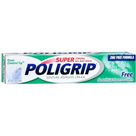 SUPER POLIGRIP Denture Adhesive Cream No Artificial Flavors or Colors 2.40 oz (Pack of 2)