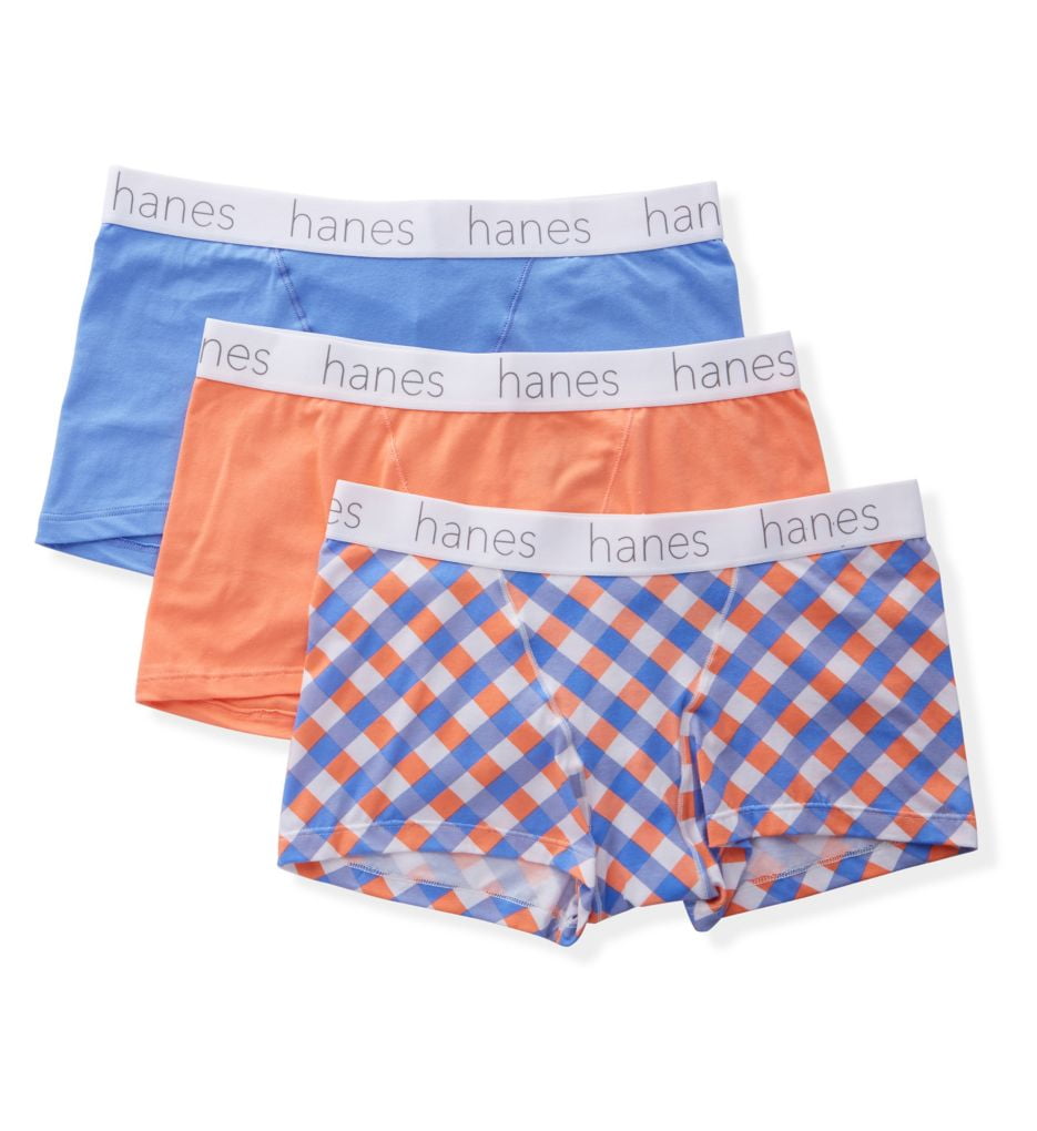 Women's Hanes 45UCBB Classic Boxer Brief Panty - 3 Pack (Coral/ Light Blue  XL) 