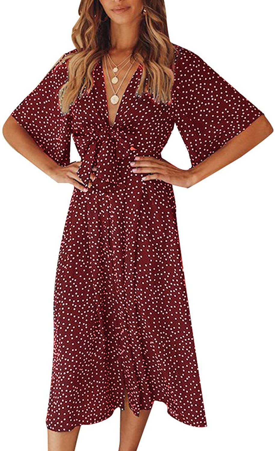 V neck summer midi dress Outlet